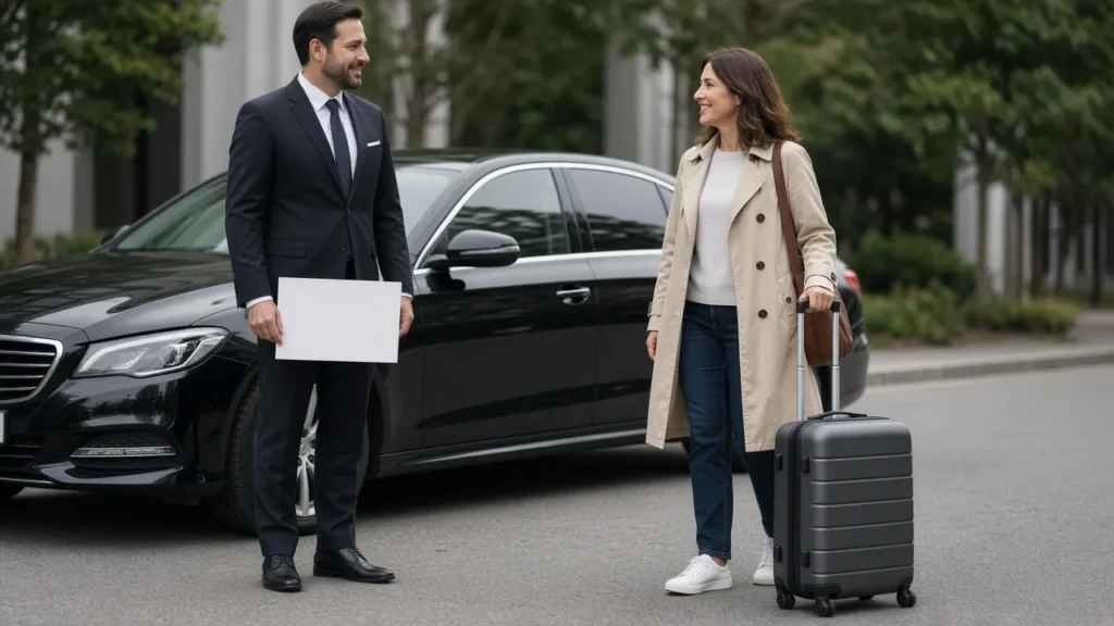 Chofer del servicio de taxi al aeropuerto privado con atención personalizada